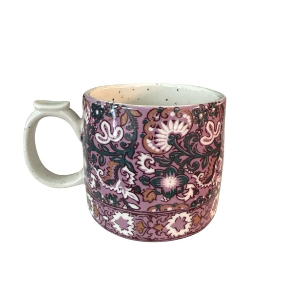 Anthropologie Block Printed Monogram Initial K Purple Green Floral Coffee Mug - Picture 4 of 7